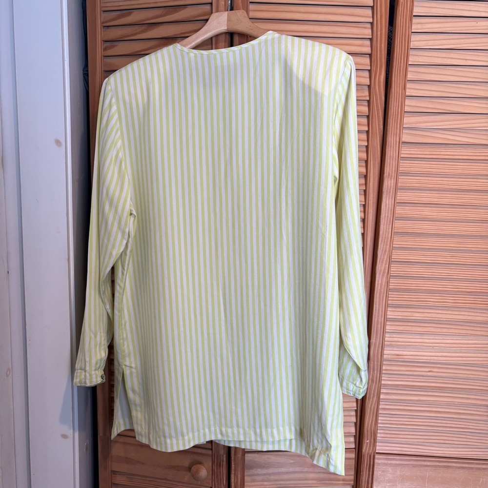 Lord & Taylor Silk Blouse chartreuse striped Vintage size 8 Spring flowy office - Picture 7 of 10